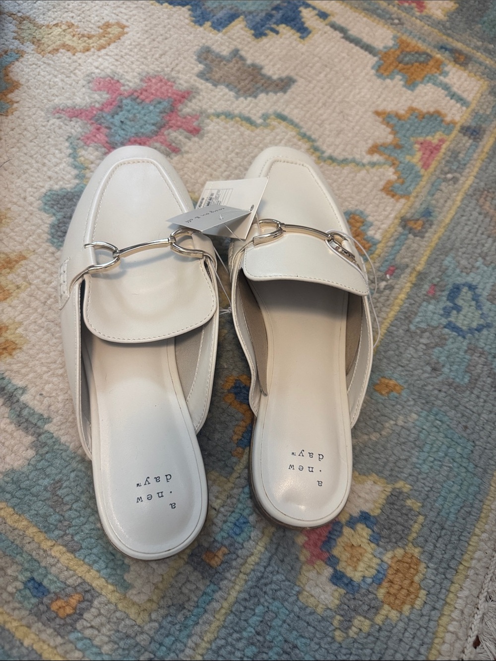 a new day White Slip-On Mule Loafers with Silver Bit